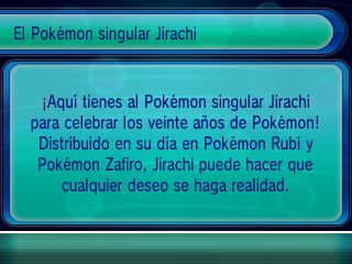 Pantalla con texto de Jirachi