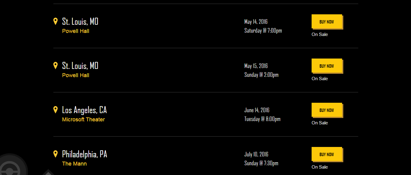 Lista de conciertos para América.