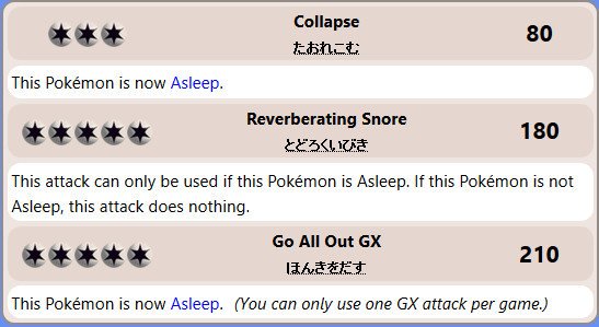 Ataques Snorlax GX